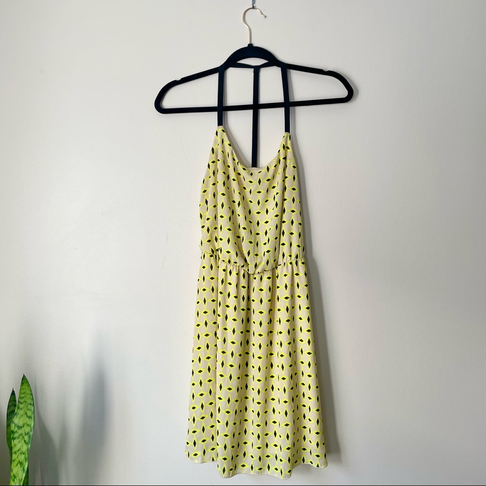 Beige Geometric Patterned Strappy Mini Dress - image 1